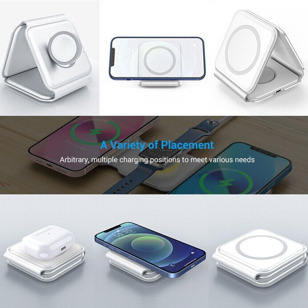 3 in 1 Foldable 15W Magnetic Wireless Charger Pad for Magsafe Apple Iphone Watch