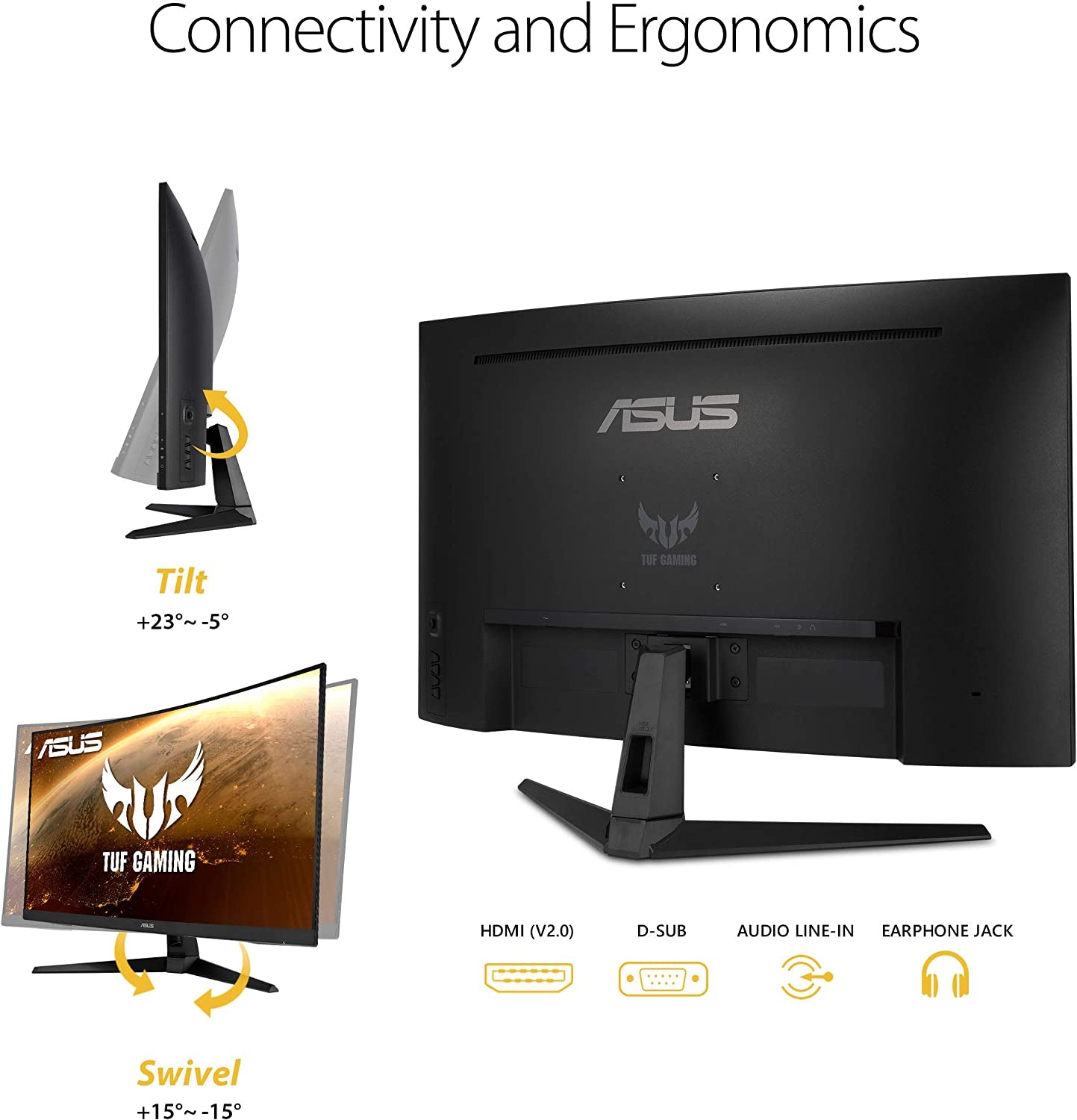 TUF Gaming 32" 1080P Curved Monitor (VG328H1B) - Full HD, 165Hz (Supports 144Hz), 1Ms, Extreme Low Motion Blur, Speaker, Adaptive-Sync, Freesync Premium, VESA Mountable, HDMI, Tilt Adjustable