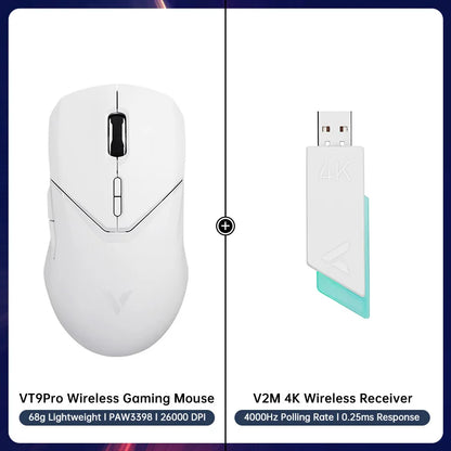 VT9PRO PAW3398 Wireless Gaming Mouse 68G Wired Programmable Ergonomic Mice 26000DPI Type C Rechargeable Pc Gamer Accessory