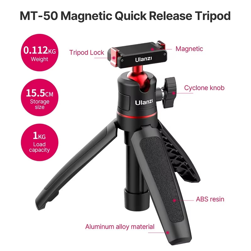 Ulanzi MT-50 Magnetic Tripod for  Osmo Action 5 4 3 Adjustable Underwater Selfie Stick Stand Mount Action Camera Accessories