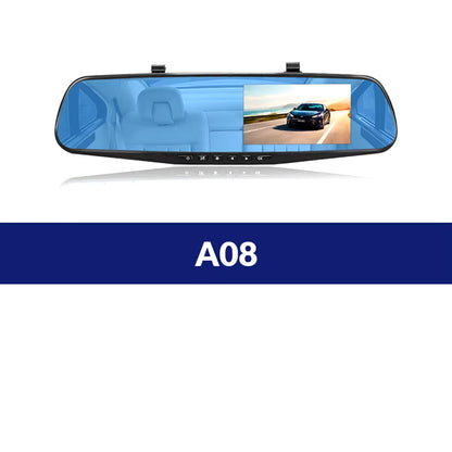 Dash Cam 4.3 Inches Car DVR Rearview Mirror Driving Recorder Dual Lens Front and Rear Camera Video Recorder Black Box