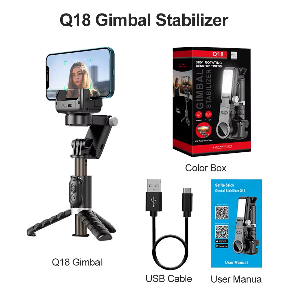 Q18 Gimbal Stabilizer Handheld Mobile Phone Selfie Stick Holder Fill Light Bluetooth for HUAWEI Xiaomi Iphone Follow Shoot Mode