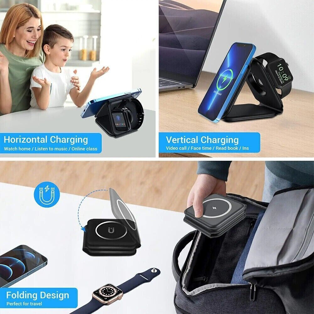 3 in 1 Foldable 15W Magnetic Wireless Charger Pad for Magsafe Apple Iphone Watch