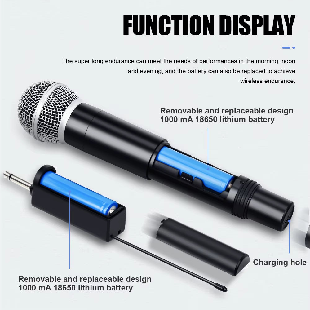 Wireless Microphone 2 Channel UHF Fixed Frequency Dynamic Microphone Party Karaoke Meeting Church Show Professional Mic