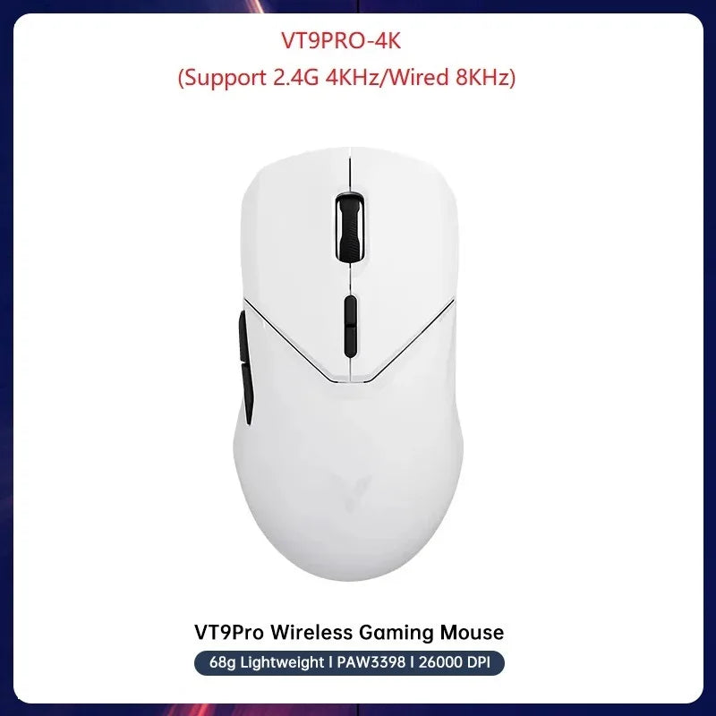 VT9PRO PAW3398 Wireless Gaming Mouse 68G Wired Programmable Ergonomic Mice 26000DPI Type C Rechargeable Pc Gamer Accessory