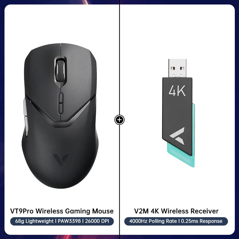 VT9PRO PAW3398 Wireless Gaming Mouse 68G Wired Programmable Ergonomic Mice 26000DPI Type C Rechargeable Pc Gamer Accessory