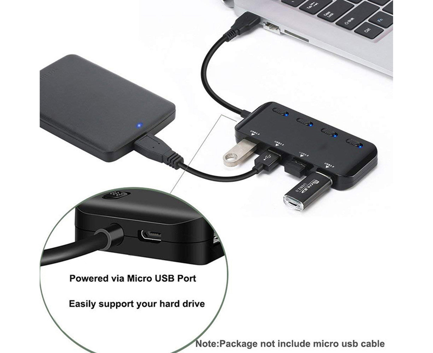 Docking Station 4 Ports USB3.0 ABS High Speed Cable Hub for Phone