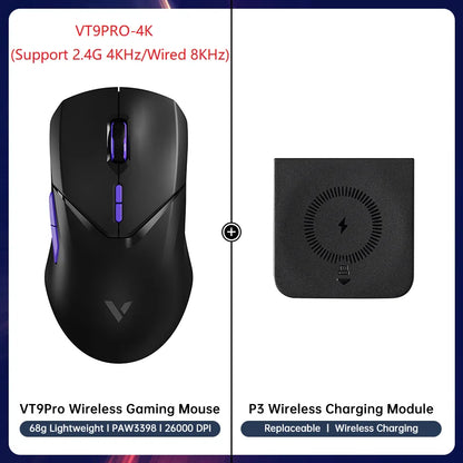 VT9PRO PAW3398 Wireless Gaming Mouse 68G Wired Programmable Ergonomic Mice 26000DPI Type C Rechargeable Pc Gamer Accessory