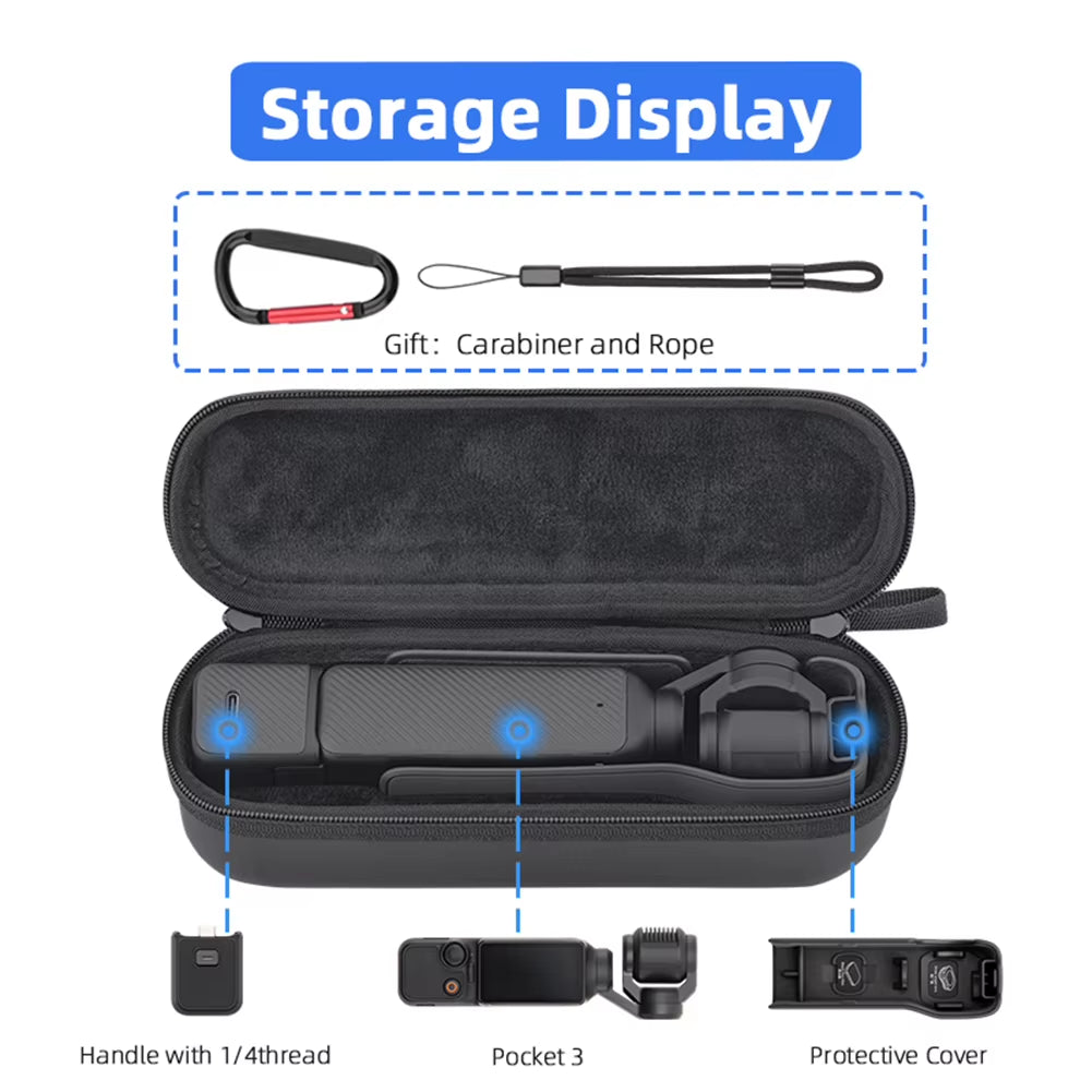 Carrying Case Camera Travel Protective Carrying Storage Bag with Hanging Strap Carabiner for  OSMO Pocket 3 Accessories