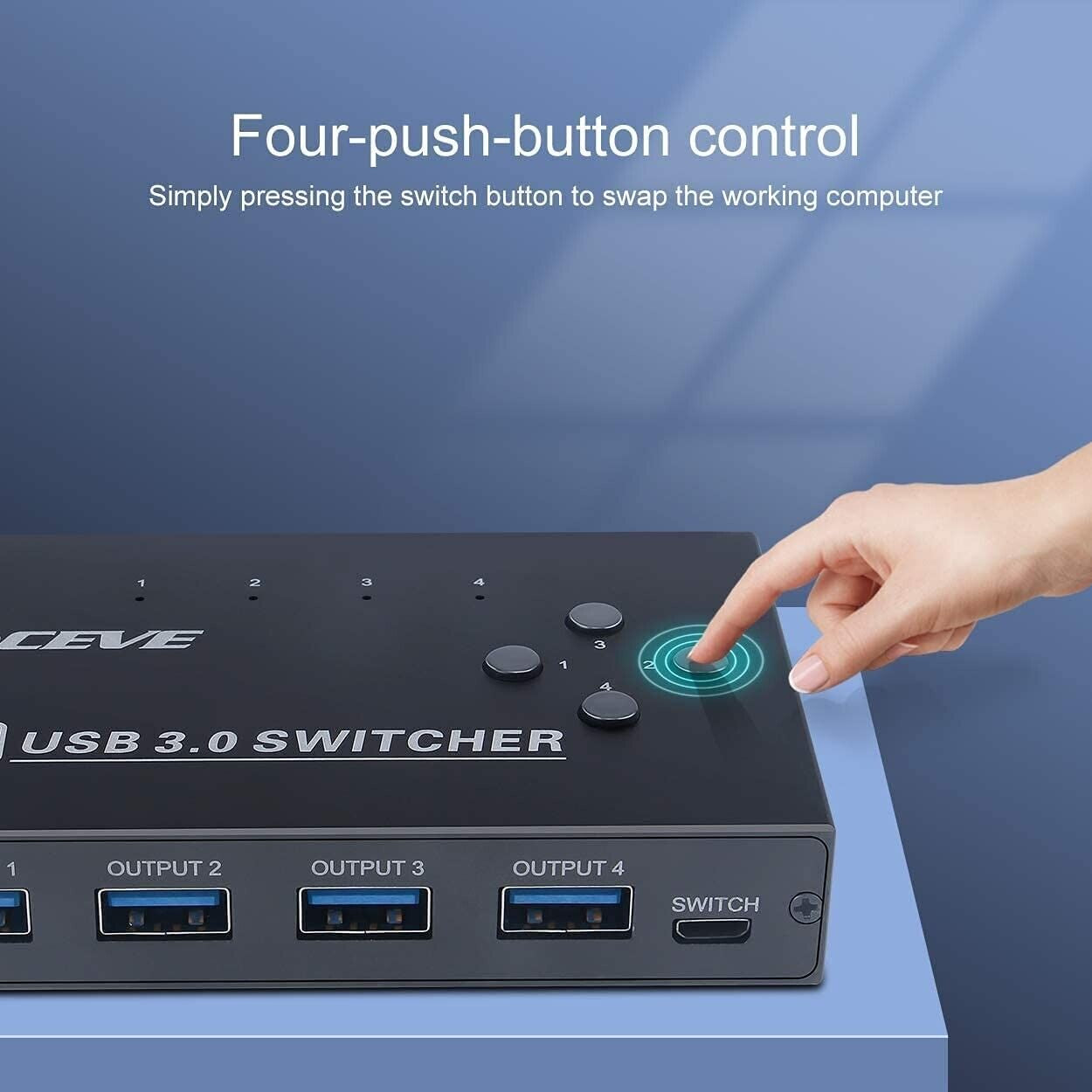 USB 3.0 Sharing Switch 4 Port, USB Switch Selector 4 Computers Sharing 4 USB Dev