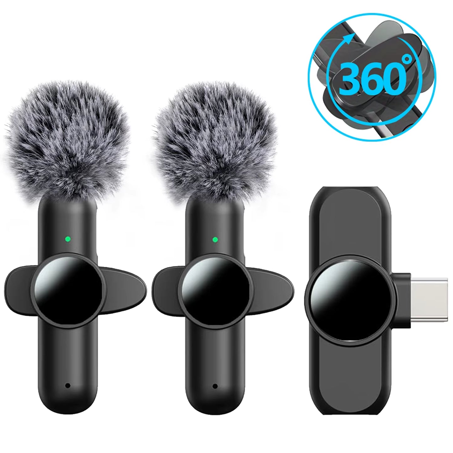 3 in 1 Wireless Lavalier Microphones for Iphone, Ipad, Android, Camera, USB-C Microphone, Mini Microphone with Noise Reduction F