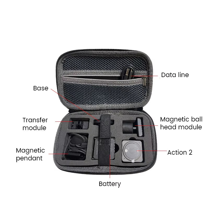 Carrying Case for  Action 2 Camera Durable Storage Bag Portable Handbag for  Osmo Action 2 Sports Camera Case Accessories