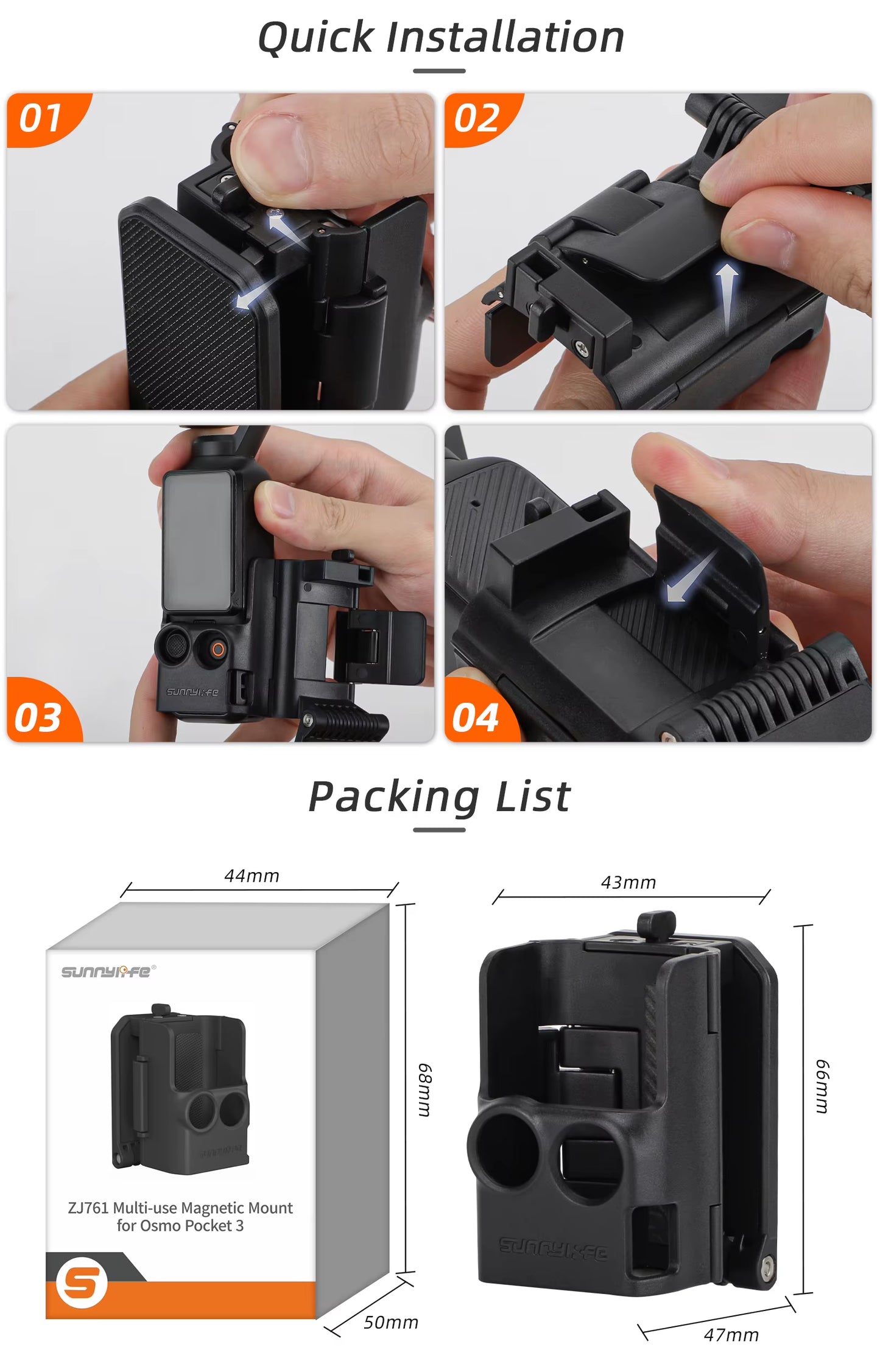 Magnetic Mount for  OSMO POCKET 3 Clip Holder Mount Cycling/V-Log/Tabletop Action for  Pocket 3 Camera Accessories