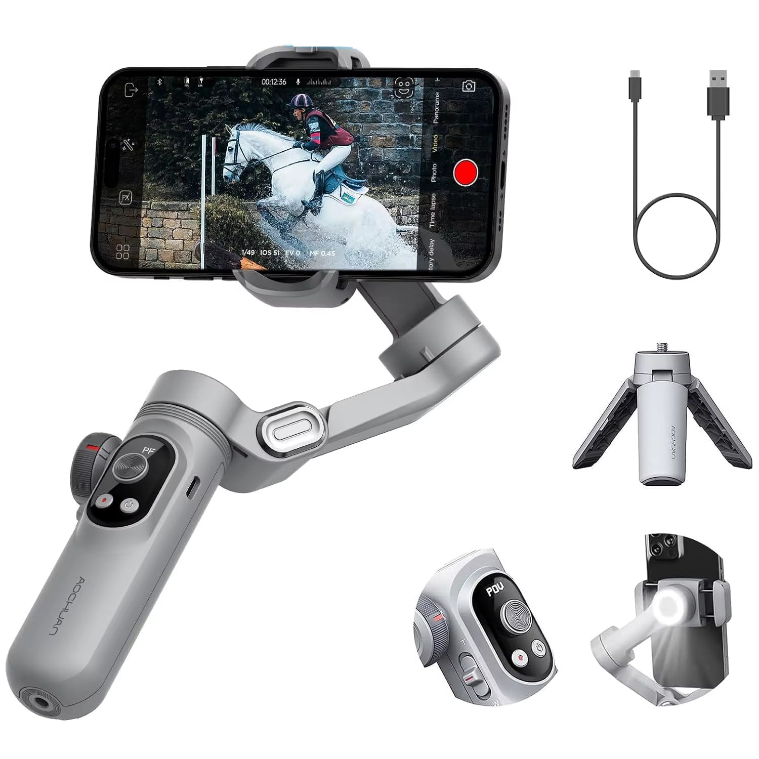 Handheld Gimbal Stabilizer 3-Axis Smart X Pro Professional for Smartphone Wireless Charging OLED Display LED Light Focus Wheel