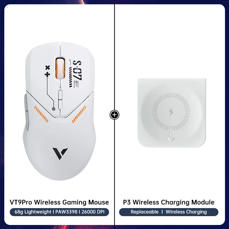 VT9PRO PAW3398 Wireless Gaming Mouse 68G Wired Programmable Ergonomic Mice 26000DPI Type C Rechargeable Pc Gamer Accessory