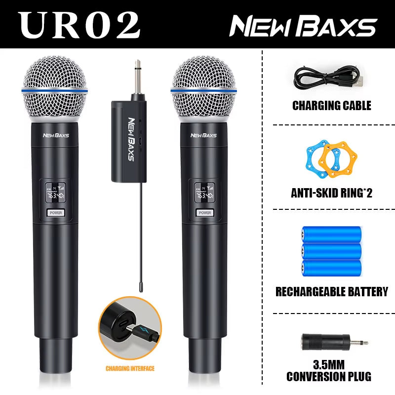 Wireless Microphone 2 Channel UHF Fixed Frequency Dynamic Microphone Party Karaoke Meeting Church Show Professional Mic