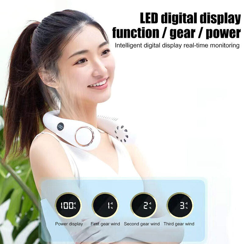 NEW Neck Fan Bladeless Hanging Air Cooler USB Rechargeable Portable Personal