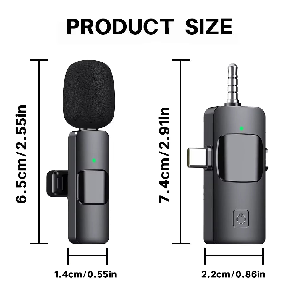 3 in 1 Wireless Lavalier Microphones for Iphone, Ipad, Android, Camera, USB-C Microphone, Mini Microphone with Noise Reduction F