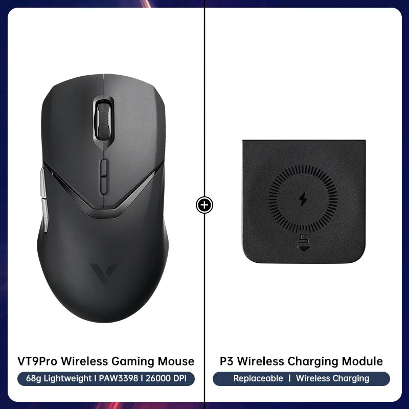 VT9PRO PAW3398 Wireless Gaming Mouse 68G Wired Programmable Ergonomic Mice 26000DPI Type C Rechargeable Pc Gamer Accessory