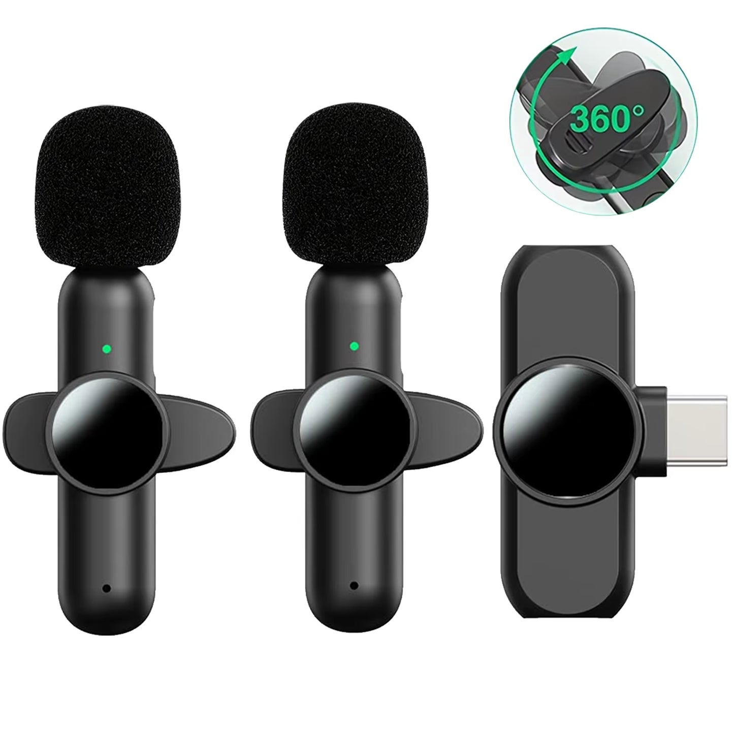 3 in 1 Wireless Lavalier Microphones for Iphone, Ipad, Android, Camera, USB-C Microphone, Mini Microphone with Noise Reduction F