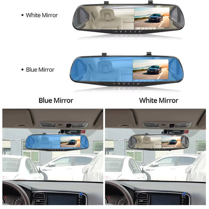 Dash Cam 4.3 Inches Car DVR Rearview Mirror Driving Recorder Dual Lens Front and Rear Camera Video Recorder Black Box