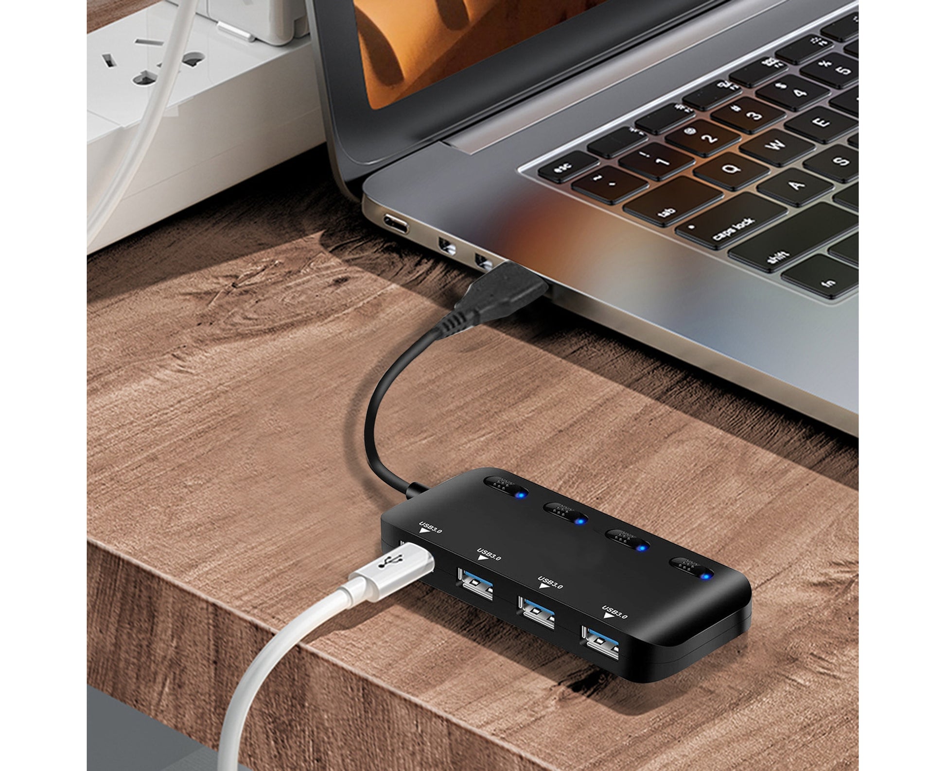 Docking Station 4 Ports USB3.0 ABS High Speed Cable Hub for Phone