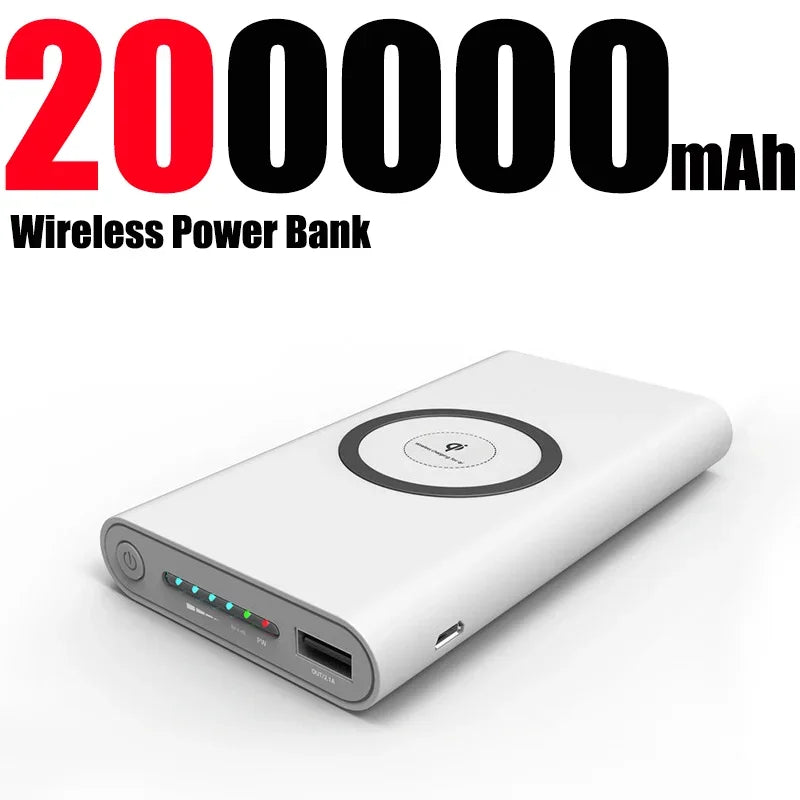 200000Mah Power Bank Two-Way Wireless Fast Charging Powerbank Portable Charger Type-C External Battery for Samsung Iphone Xiaomi