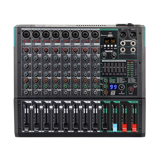 Professional Audio Mixer  PA8 8 Channel Sound Board Console DJ Mixing Desk System Interface Built-In 99 Reverb Effect