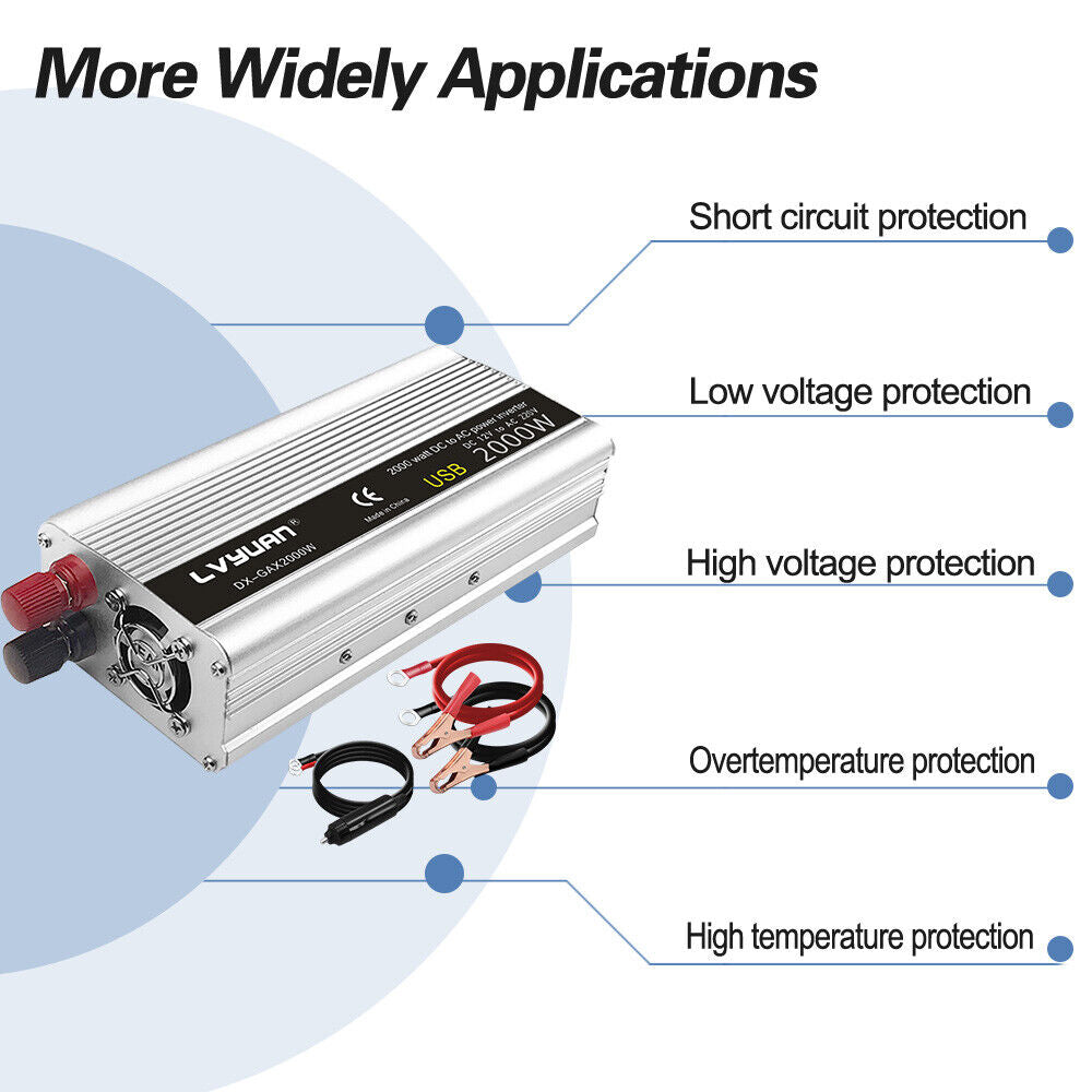 Power Inverter 2000W Peak 12V DC to 240V AC Caravan Converter USB Adapter Trip