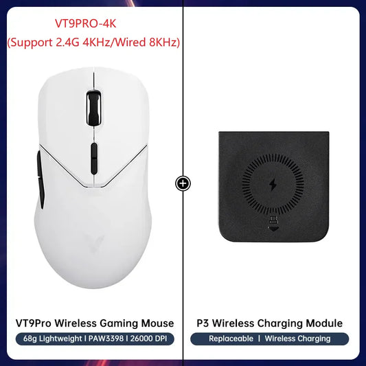 VT9PRO PAW3398 Wireless Gaming Mouse 68G Wired Programmable Ergonomic Mice 26000DPI Type C Rechargeable Pc Gamer Accessory