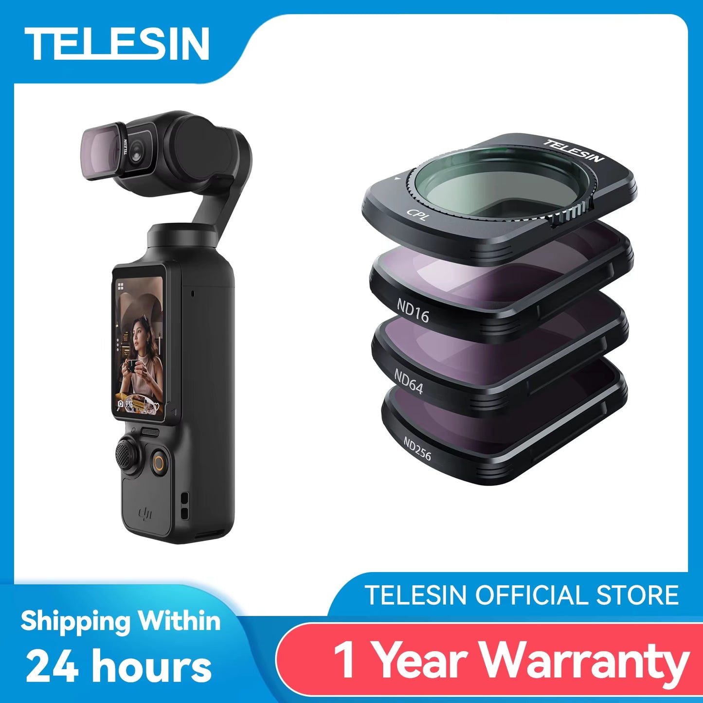 TELESIN CPL ND16 ND64 ND256 Lens Filter Set for  Pocket3 ND CPL Lens Filter Action Camera Accessories