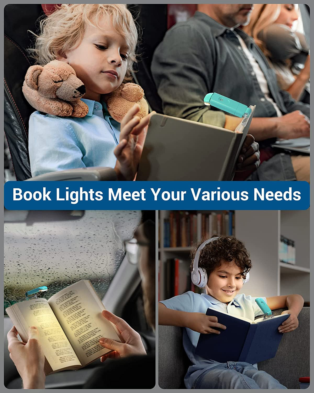 Amber Book Light, USB Rechargeble Book Light for Reading in Bed, Clip on Book Light, Brightness Adjustable, Sleep Aid Light, Warm White (Blue)