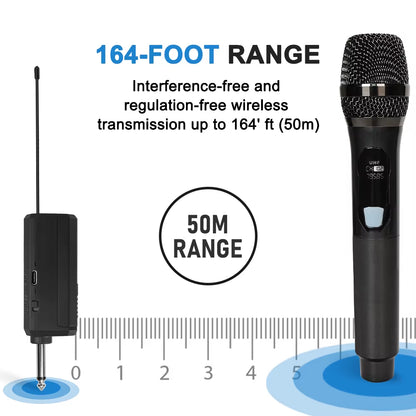 4 Channel Wireless Microphone Handheld UHF Fixed Dynamic Mic with 1200Mah 18650 Rechargeable Receiver for Karaoke Wedding Party