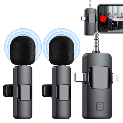 3 in 1 Wireless Lavalier Microphones for Iphone, Ipad, Android, Camera, USB-C Microphone, Mini Microphone with Noise Reduction F