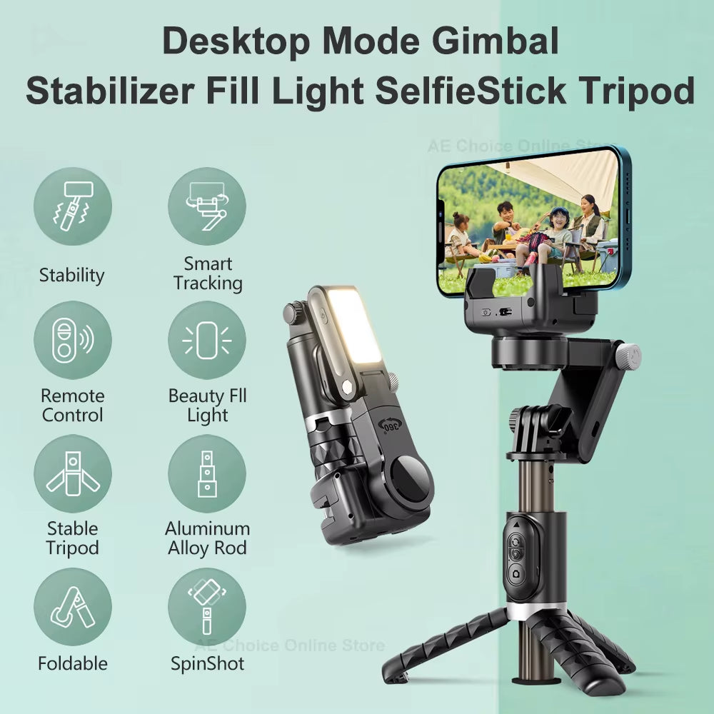 Q18 Gimbal Stabilizer Handheld Mobile Phone Selfie Stick Holder Fill Light Bluetooth for HUAWEI Xiaomi Iphone Follow Shoot Mode