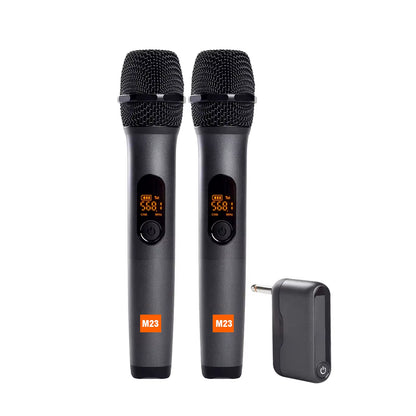 M23 UHF 2 Channel Wireless Microphone System with Rechargeable Receiver Cordless Handheld Mic for Karaoke Church Party DJ