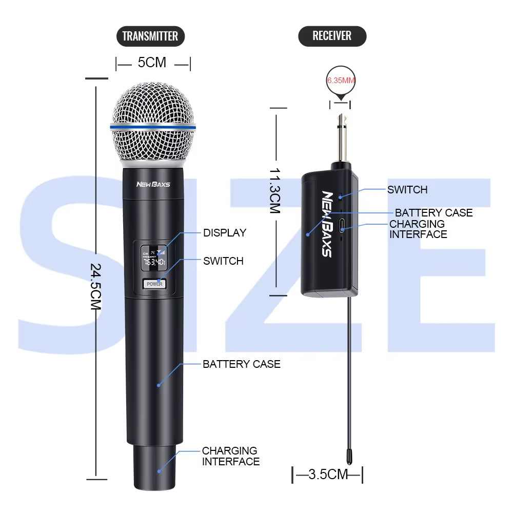 Wireless Microphone 2 Channel UHF Fixed Frequency Dynamic Microphone Party Karaoke Meeting Church Show Professional Mic