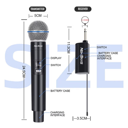 Wireless Microphone 2 Channel UHF Fixed Frequency Dynamic Microphone Party Karaoke Meeting Church Show Professional Mic