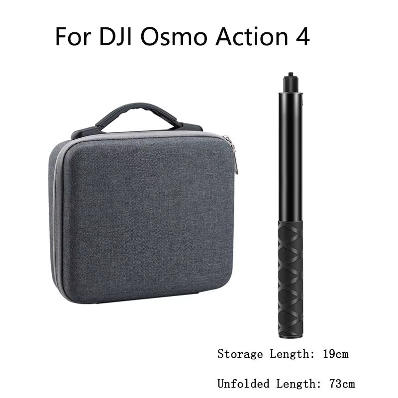 For  Osmo Action 4 Extended Bundle Handle+Travel Carrying Bag+9H Tempered Glass Film+Len Case+Windslayer Cover Accessories