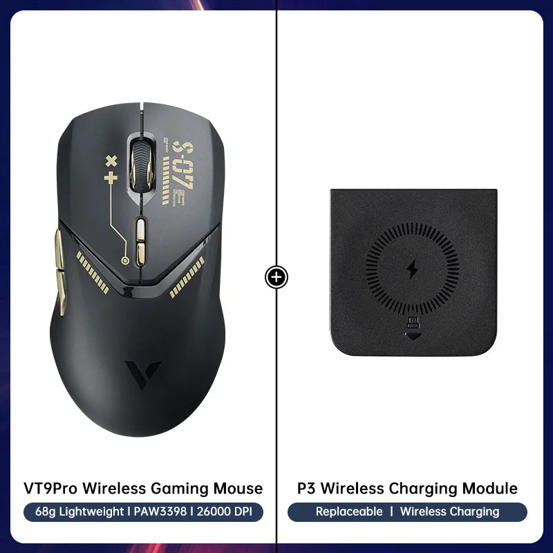 VT9PRO PAW3398 Wireless Gaming Mouse 68G Wired Programmable Ergonomic Mice 26000DPI Type C Rechargeable Pc Gamer Accessory