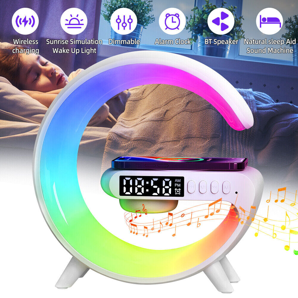 LED Lamp Smart G Bluetooth Speaker Wireless Charger RGB Alarm Clock Night Light