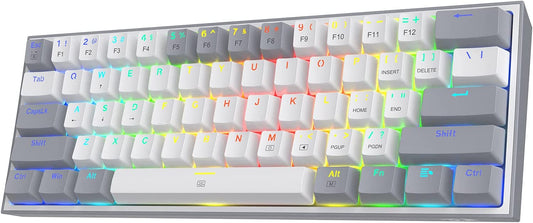 K617 Fizz 60% Wired RGB Gaming Keyboard, 61 Keys Compact Mechanical Keyboard W/White and Grey Color Keycaps, Linear Red Switch, Pro Driver/Software Supported