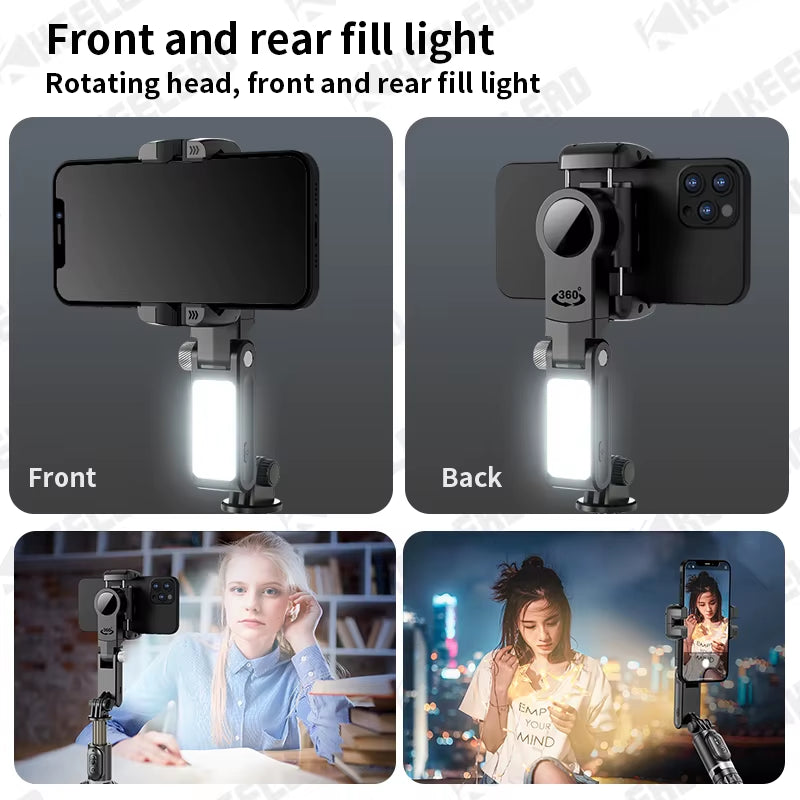 Q18 Desktop following the Shooting Mode Gimbal Stabilizer Selfie Stick Tripod with Fill Light for Iphone Cell Phone Smartphone