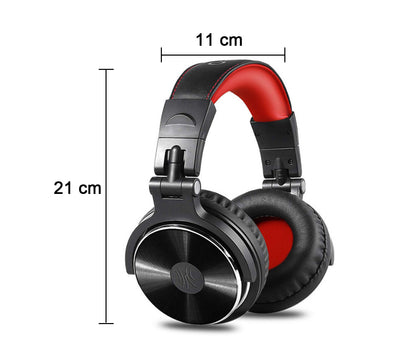 Over Ear Headphone, Wired Bass Headsets, Foldable Lightweight Headphones with Shareport and Mic for Recording Monitoring Podcast Guitar PC TV