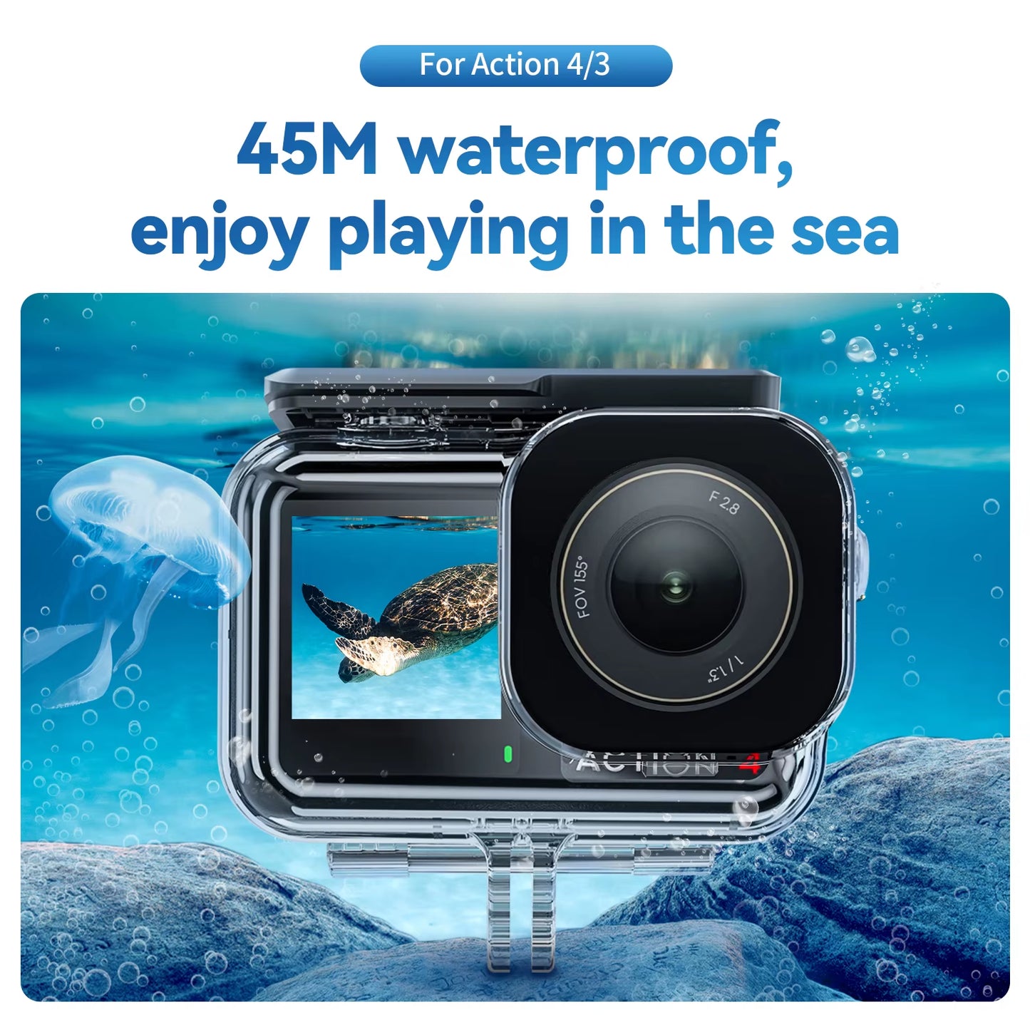 TELESIN 45M Action Camera Waterproof Case for DJI Action 3 4 Underwater Diving Housing Cover for DJI OSMO Action 3 4 Accessories