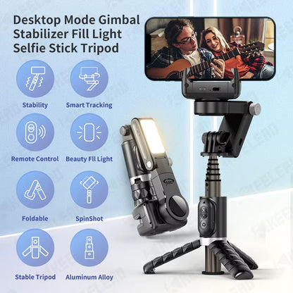 Q18 Desktop following the Shooting Mode Gimbal Stabilizer Selfie Stick Tripod with Fill Light for Iphone Cell Phone Smartphone