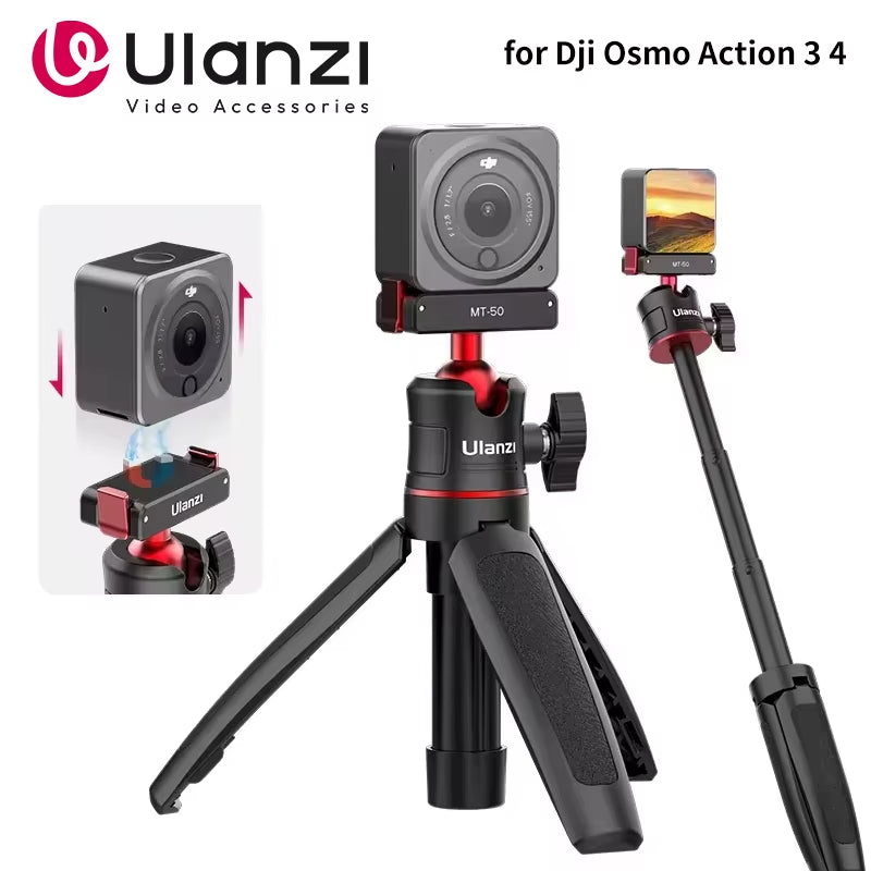 Ulanzi MT-50 Magnetic Tripod for  Osmo Action 5 4 3 Adjustable Underwater Selfie Stick Stand Mount Action Camera Accessories